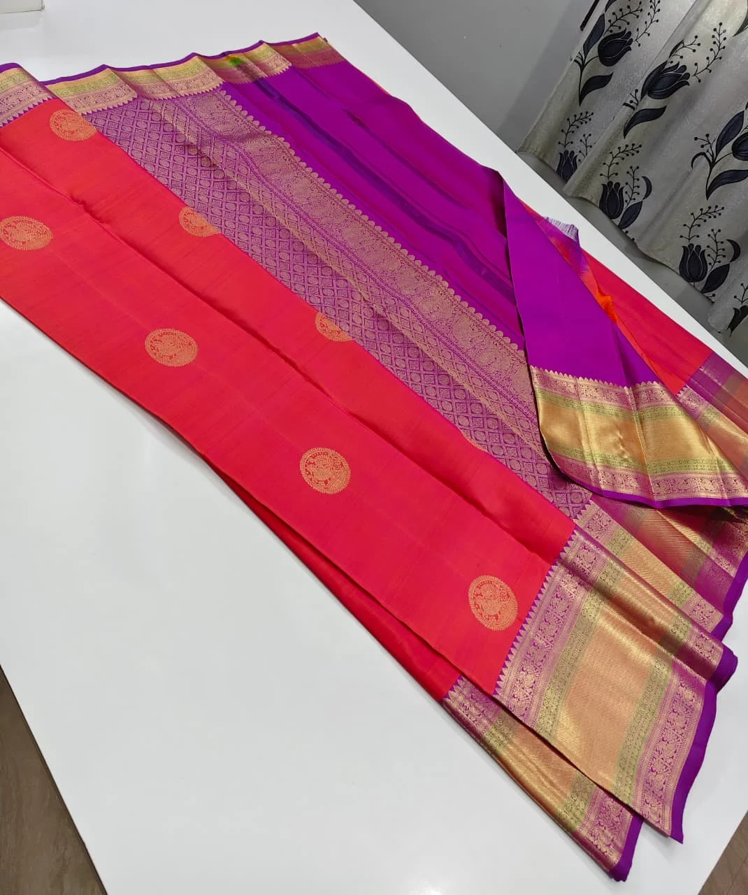 Pure Kanchipuram Pattu Silk Saree in Purple & Sky Blue